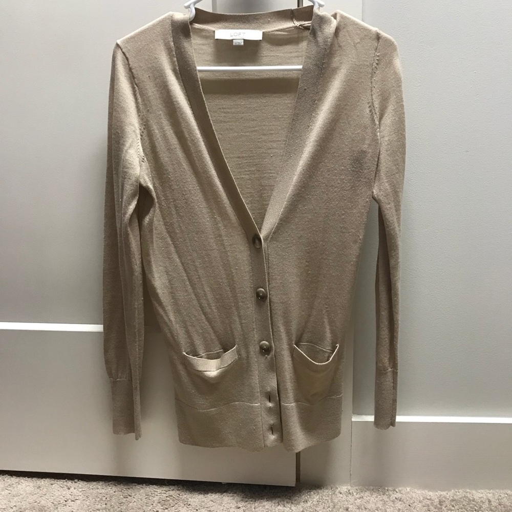 LOFT tan/beige hip length cardigan